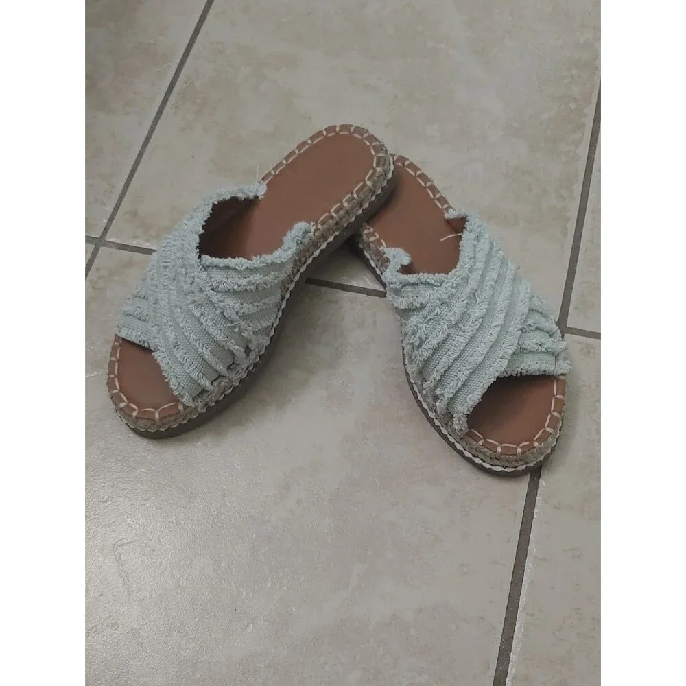 American Eagle Sandals Boho Fringe Espadrille Sandals Mint Women's Size 5